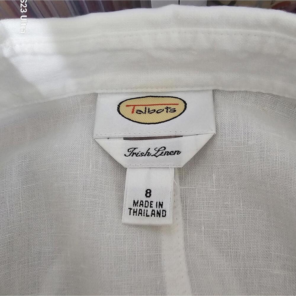 🧨 Talbots Ivory Irish Linen Ruffle Sleeve Button Down Blouse - Picture 8 of 11